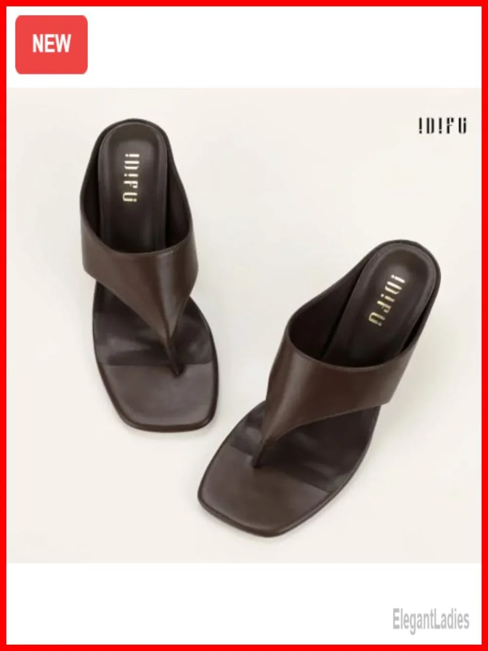 IDIFU Kitten Heel Thong Sandals Open Square Toe Slip On Flip Flops